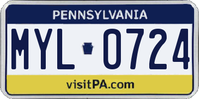 PA license plate MYL0724
