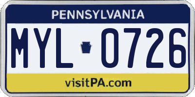 PA license plate MYL0726