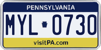 PA license plate MYL0730