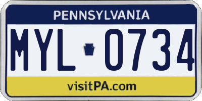 PA license plate MYL0734