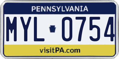 PA license plate MYL0754