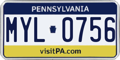 PA license plate MYL0756