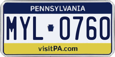 PA license plate MYL0760
