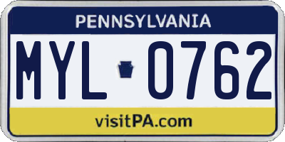 PA license plate MYL0762