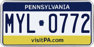 PA license plate MYL0772