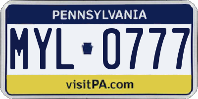 PA license plate MYL0777