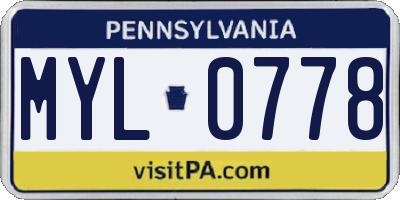 PA license plate MYL0778