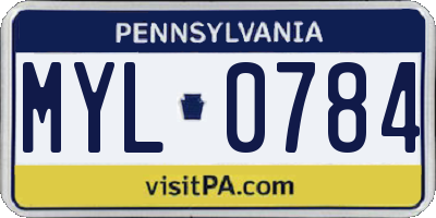 PA license plate MYL0784