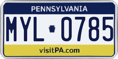 PA license plate MYL0785