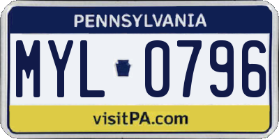 PA license plate MYL0796
