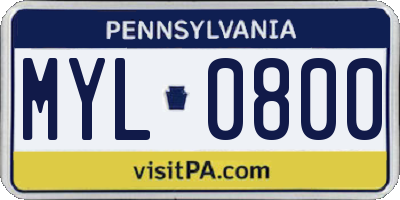 PA license plate MYL0800