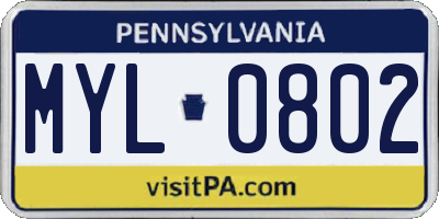 PA license plate MYL0802