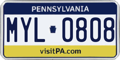 PA license plate MYL0808