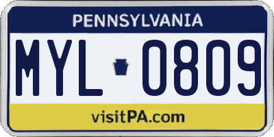 PA license plate MYL0809