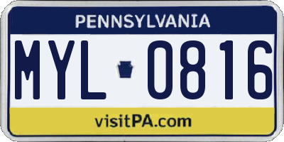 PA license plate MYL0816