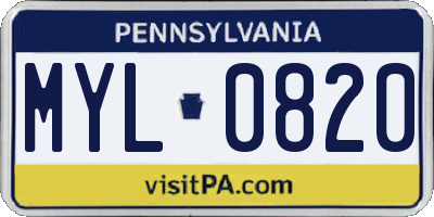 PA license plate MYL0820