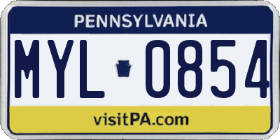 PA license plate MYL0854