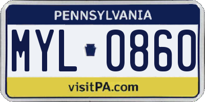 PA license plate MYL0860