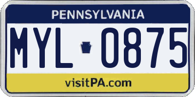 PA license plate MYL0875