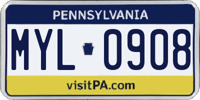 PA license plate MYL0908