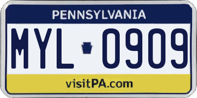PA license plate MYL0909