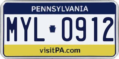 PA license plate MYL0912