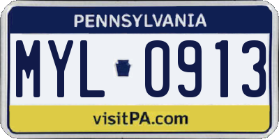 PA license plate MYL0913