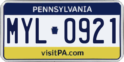 PA license plate MYL0921