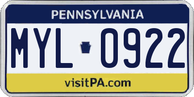 PA license plate MYL0922