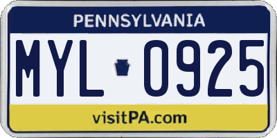 PA license plate MYL0925