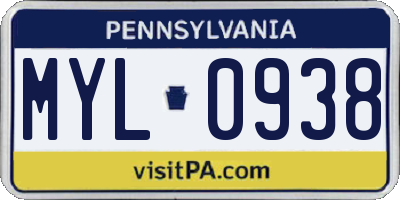 PA license plate MYL0938