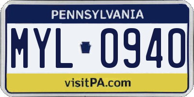 PA license plate MYL0940
