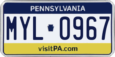 PA license plate MYL0967