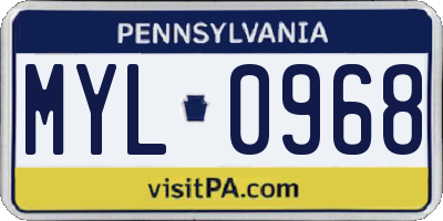 PA license plate MYL0968