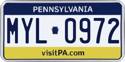 PA license plate MYL0972