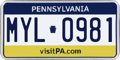 PA license plate MYL0981