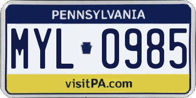 PA license plate MYL0985