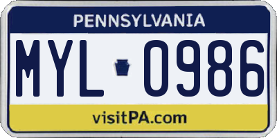 PA license plate MYL0986