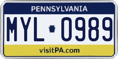 PA license plate MYL0989