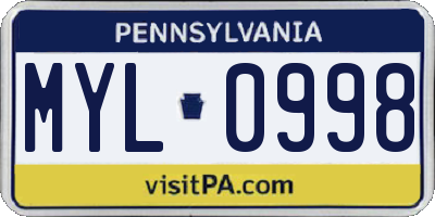 PA license plate MYL0998