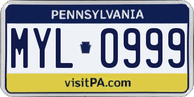 PA license plate MYL0999