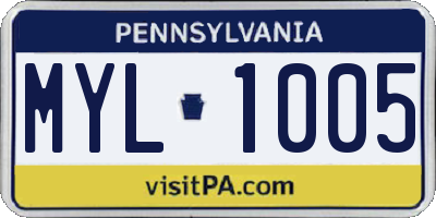 PA license plate MYL1005