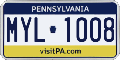PA license plate MYL1008
