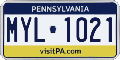 PA license plate MYL1021
