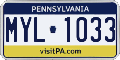 PA license plate MYL1033