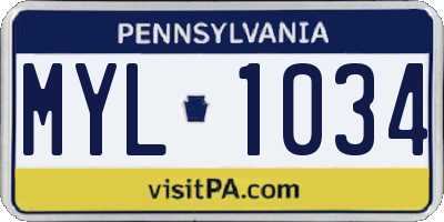 PA license plate MYL1034