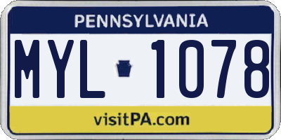PA license plate MYL1078