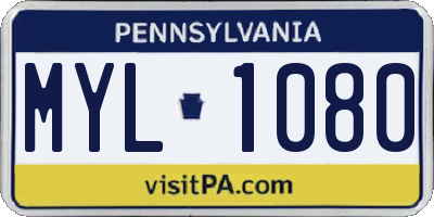 PA license plate MYL1080