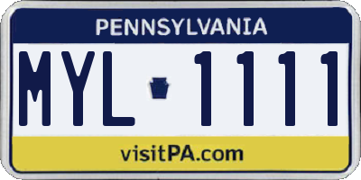 PA license plate MYL1111