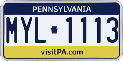 PA license plate MYL1113